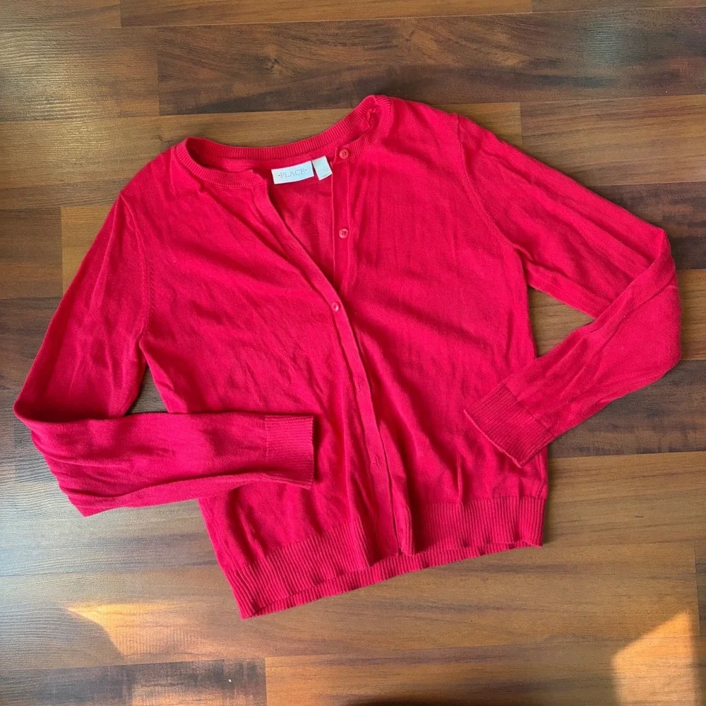 The Childrens Place Girls Red Cardigan and Black Stretch Pants Set Size 16 XL